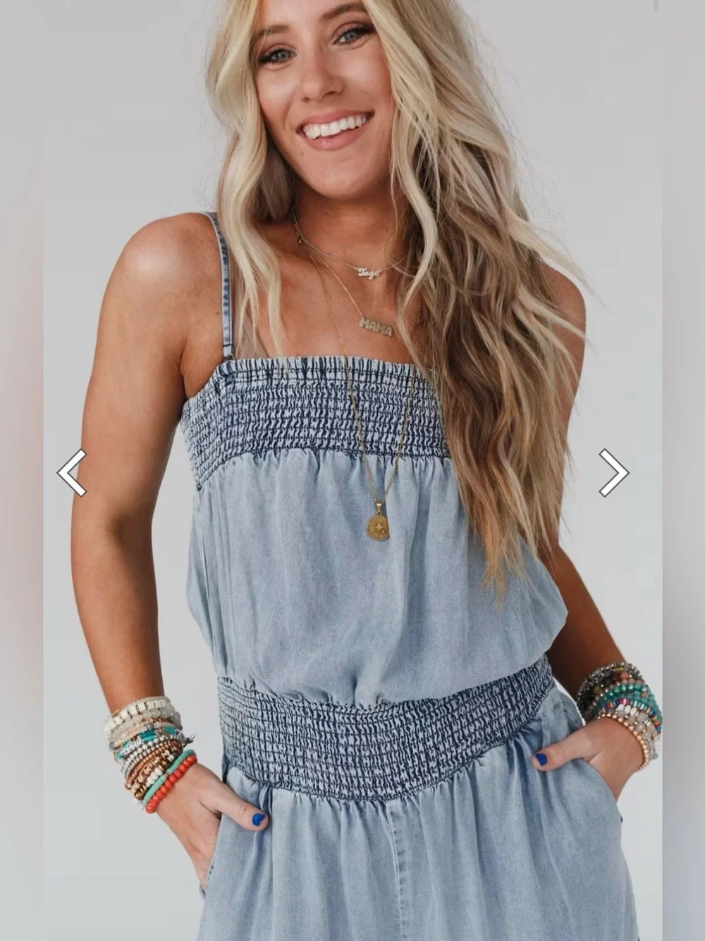 Oli & Hali Light Blue Harlow Wide Leg Chambray Jumpsuit - Picture 3 of 12
